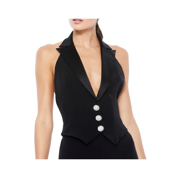 NWOT Ieena for Mac Duggal Black Tuxedo Halter Jumpsuit - Picture 2 of 3